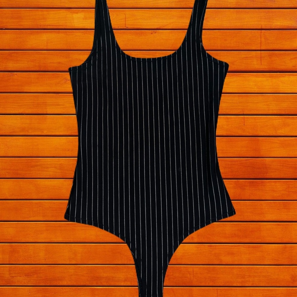Black with white stripes bodysuit